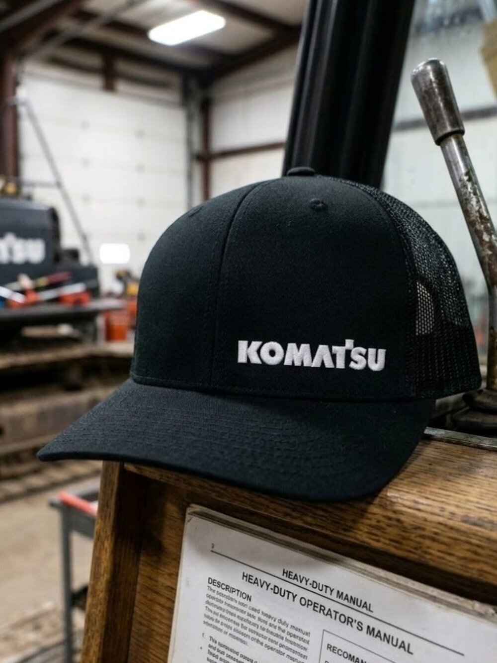 Komatsu Heavy Equipment Embroidered Black Snapback Trucker Hat Cap New USA Retro